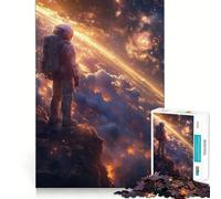 Puzzle pour Adultes 1000 pièces Astronaute Coucher de Soleil Cosmique Jeu de réflexion Artistique aux Bords précis Jeu Calme Cadeau d'anniversaire pour l'esprit (38x26cm)