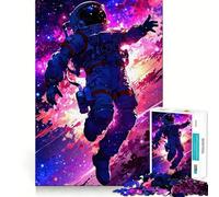 Puzzle pour Adultes 1000 pièces Astronaute dans l'espace avec nébuleuse colorée Bords impeccables Jeu d'exercice cérébral Amusant Scène de Noël chaleureuse et divertissante (38x26cm)