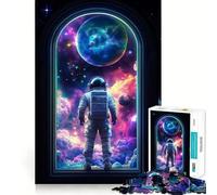 Puzzle pour Adultes 1000 pièces Astronaute dans l'espace Fenêtre Découpe Parfaite Jouet Amusant et Stimulant pour l'esprit Jeu paisible Cadeau d'anniversaire Amusant (38x26cm)
