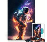 Puzzle pour Adultes 1000 pièces Astronaute dans l'espace Flammes Assemblage Parfait Art Logique Jeu d'adresse Jeu Lent Calme Cadeau de Noël apaisant (50x75cm)
