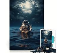 Puzzle pour Adultes 1000 pièces Astronaute dans l'espace Mer Nettoyage Facile Décoration Jeu de Stimulation mentale Temps de Jeu Confortable Cadeau d'anniversaire Artistique (38x52cm)