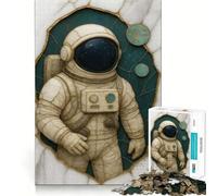 Puzzle pour Adultes 1000 pièces Astronaute dans Un Cadre en marbre et Or Découpe précise Jeu de Concentration Amusant Jeu de détente Décoration Murale de Noël (38x26cm)