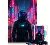 Puzzle pour Adultes 1000 pièces Astronaute dans Un Paysage Urbain néon Découpe serrée Jeu de logique Amusant Détente Cadeau d'anniversaire pour l'esprit (38x52cm)