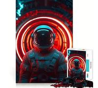 Puzzle pour Adultes 1000 pièces Astronaute dans Un Portail néon Rouge Découpe serrée Jeu de logique Amusant Détente Cadeau d'anniversaire pour l'esprit (38x52cm)
