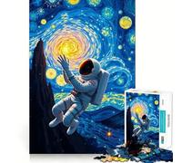 Puzzle pour Adultes 1000 pièces Astronaute dans Une Nuit étoilée Décoration Clean Fit Jeu Stimulant Jeu de réflexion Cadeau d'anniversaire (50x75cm)