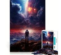 Puzzle pour Adultes 1000 pièces Astronaute dans Une tempête de nébuleuses Bords impeccables Jeu d'exercice cérébral Amusant Ambiance détente Scène de Noël (50x75cm)