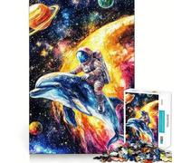 Puzzle pour Adultes 1000 pièces Astronaute et Dauphin explorant l'espace Jeu de logique et d'assemblage Facile Cadeau Artistique de Noël (50x75cm)