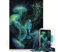 Puzzle pour Adultes 1000 pièces Astronaute et méduse dans l'espace Peinture Bords impeccables Jeu d'exercice cérébral Amusant et Chaleureux Scène de Noël (50x75cm)