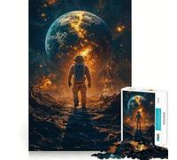 Puzzle pour Adultes 1000 pièces Astronaute Face à la Terre Jeu de logique Amusant et Facile à Jouer Cadeau Artistique de Noël (38x26cm)