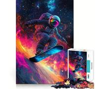 Puzzle pour Adultes 1000 pièces Astronaute Faisant du Snowboard dans l'espace Décoration Clean Fit Jeu de réflexion Jouet pour des Moments de détente Cadeau d'anniversaire Artistique (38x52cm)