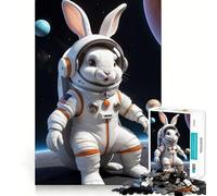 Puzzle pour Adultes 1000 pièces Astronaute Lapin Aventure Découpe serrée Jeu de logique Amusant Détente Cadeau d'anniversaire pour l'esprit (38x52cm)