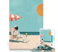 Puzzle pour Adultes 1000 pièces Astronaute Plage Style Milieu du siècle Décoration épurée Jeu Stimulant Jeu de réflexion Moment de détente Décoration d'anniversaire Cadeau (50x75cm)