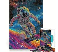 Puzzle pour Adultes 1000 pièces Astronaute Skateur Décoration élégante Jeu Stimulant pour Les Moments de détente Décoration d'anniversaire Cadeau (38x26cm)