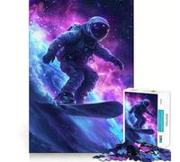 Puzzle pour Adultes 1000 pièces Astronaute Surfant dans l'espace Découpe précise Art Détente et Stimulation Cognitive Jeu Relaxant Cadeau Artistique de Noël (38x26cm)