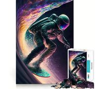Puzzle pour Adultes 1000 pièces Astronaute Surfeur de Vagues Découpe précise Art Détente et Stimulation Cognitive Jeu Relaxant Cadeau Artistique de Noël (50x75cm)