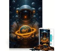Puzzle pour Adultes 1000 pièces Astronaute Tenant la Terre avec Un Anneau Bords impeccables Jeu d'exercice cérébral Amusant Moment de détente Scène de Noël Art (50x75cm)