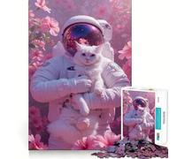 Puzzle pour Adultes 1000 pièces Astronaute Tenant Un Chat Art Flawless Fit Art Logic Address Game Motivation Dream Game Slow Play Gift Christmas Calm (50x75cm)