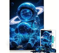 Puzzle pour Adultes 1000 pièces Astronaute Tenant Une planète Cosmique Découpe serrée Jeu de logique Amusant Détente Cadeau d'anniversaire pour l'esprit (38x52cm)