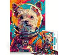 Puzzle pour Adultes 1000 pièces Astronaute Terrier Espace Décoration Nettoyage Jeu Défi Mental Jouet Temps de Jeu Confortable Cadeau d'anniversaire Artistique (38x26cm)
