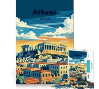Puzzle pour Adultes 1000 pièces Athènes Grèce Affiche de Voyage Art Bords impeccables Jeu Amusant pour stimuler Le Cerveau Moment de détente et de Divertissement Scène de Noël (50x75cm)