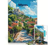 Puzzle pour Adultes 1000 pièces Athènes Grèce Poster de Voyage Bords impeccables Jeu Amusant pour stimuler Le Cerveau Moments de détente Scène de Noël (38x26cm)