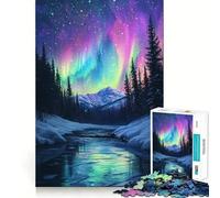Puzzle pour Adultes 1000 pièces Aurora Glow dans Une forêt hivernale Découpe Parfaite Jeu Amusant et Stimulant pour l'esprit Cadeau d'anniversaire idéal pour se détendre (50x75cm)