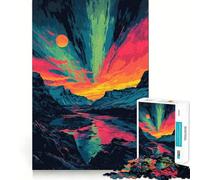 Puzzle pour Adultes 1000 pièces Aurore boréale et Coucher de Soleil en Alaska Art Minimaliste Bords impeccables Jeu Amusant pour stimuler Le Cerveau Moment de détente Scène de Noël (38x26cm)