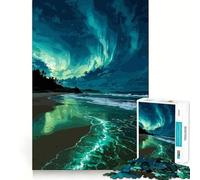 Puzzle pour Adultes 1000 pièces Aurores boréales au-Dessus d'une Plage Tranquille Découpe précise Jeu de Concentration Amusant Jeu de détente Décoration Murale de Noël (50x75cm)