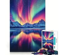 Puzzle pour Adultes 1000 pièces Aurores boréales sur Les Montagnes Bords impeccables Jeu d'exercice cérébral Amusant Moment de détente Scène de Noël (38x52cm)
