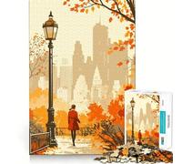 Puzzle pour Adultes 1000 pièces Automne Promenade dans Un Parc de New York Illustration Minimaliste Jeu d'articulation Pointue Défi Mental Jouet Calme et Amusant Décoration de Noël pour la Maison