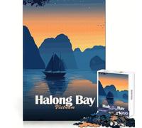 Puzzle pour Adultes 1000 pièces Baie d'Halong,Vietnam au Coucher du Soleil Bords impeccables Activité ludique et Intelligente Jeu Calme et Amusant Décoration de Noël pour la Maison (38x52cm)