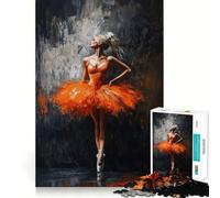 Puzzle pour Adultes 1000 pièces Ballerine en Tutu Orange Peinture Bords impeccables Jeu Amusant pour stimuler Le Cerveau Moment de détente Scène de Noël (50x75cm)