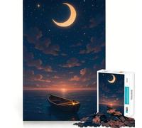 Puzzle pour Adultes 1000 pièces Bateau Flottant sous Un Croissant de Lune Jeu d'articulation Fine et Amusant,activité intellectuelle stimulante,Jeu Relaxant,Cadeau de Noël apaisant (50x75cm)
