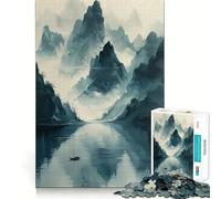 Puzzle pour Adultes 1000 pièces Bateau Montagne Asiatique Mini Découpe Impeccable Amusant,Jeu de réflexion,Jeu de détente,Décoration de Noël (50x75cm)