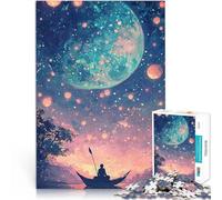 Puzzle pour Adultes 1000 pièces Bateau Solitaire sous Une Lune géante Jeu de Quiz Activités Amusantes à la Maison, Cadeaux d'anniversaire, Cadeaux de Voyage, 38x26cm