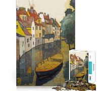 Puzzle pour Adultes 1000 pièces Bateau sur Un Canal avec bâtiments Découpe précise Amusant,activité cérébrale Intelligente,Loisirs,Cadeau d'anniversaire (50x75cm)