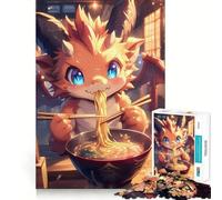 Puzzle pour Adultes 1000 pièces Bébé Dragon Ramen Japonais Bords impeccables Jeu d'exercice cérébral Amusant Moment de détente Scène de Noël Art (38x26cm)
