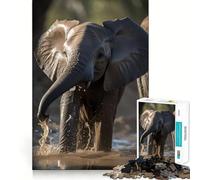 Puzzle pour Adultes 1000 pièces Bébé éléphant Qui Joue Découpe Parfaite Jouet Amusant et Stimulant pour l'esprit Jeu paisible Cadeau d'anniversaire Amusant (38x26cm)