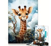 Puzzle pour Adultes 1000 pièces Bébé Girafe Bords impeccables Jouet Amusant pour stimuler Le Cerveau Moments de détente Scène de Noël (38x26cm)