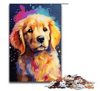 Puzzle pour Adultes 1000 pièces Bébé Golden Retriever entouré d'éclaboussures Lot de Puzzles Jeux Jouets pour la décoration de Bureau 75 x 50 cm