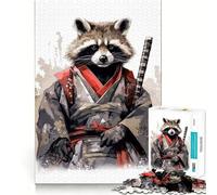 Puzzle pour Adultes 1000 pièces Bébé Raton Laveur samouraï Bords impeccables Jeu d'exercice cérébral Amusant Moments de détente Scène de Noël Art (38x26cm)