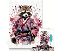 Puzzle pour Adultes 1000 pièces Bébé Raton Laveur samouraï Bords impeccables Jeu d'exercice cérébral Amusant Moments de détente Scène de Noël Art (38x26cm)