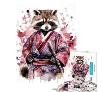 Puzzle pour Adultes 1000 pièces Bébé Raton Laveur samouraï Jeu éducatif défi Jouet Jeu Manuel Anti-Stress Cadeau Amusant (Dimensions 38x26cm)