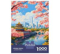 Puzzle pour Adultes 1000 Pièces Beijing Cityscape with Cherry Blossoms Puzzles pour Adolescents, Jeux Amusants, Passe-Temps Idéal comme Cadeau 52x38cm/1000pcs