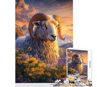 Puzzle pour Adultes 1000 pièces Bélier des Montagnes en Fleurs Jeu Familial Améliore la mémoire Jouet Décoration Murale Renforce l'amour Entre Les Couples (38x52cm)