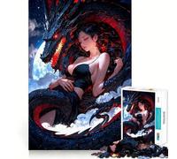 Puzzle pour Adultes 1000 pièces Belle Fille Dragon endormie Jeu de logique Facile à Jouer Décoration Murale de Noël (50x75cm)