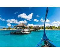 Puzzle pour adultes 1000 pièces Belle plage et jetée des Maldives avec bungalow photo photo coucher de soleil paysage de palmier famille casse-tête amusant de vacances cadeau