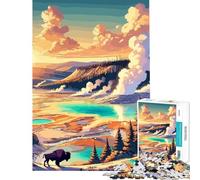 Puzzle pour Adultes 1000 pièces Bison de Yellowstone au Coucher du Soleil Puzzle 1000 pièces à Monter soi-même Un Jeu Stimulant et Amusant pour Toute la Famille (50x75cm)