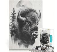 Puzzle pour Adultes 1000 pièces Bison Double Exposition Lune, Jeu de Construction, Améliore la mémoire, Idéal comme Cadeau pour Toute la Famille 38x52cm