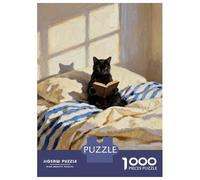Puzzle pour Adultes 1000 Pièces Black Cat Reading Book in Bed Puzzles Adultes Course De Vitesse Manuelle Interaction Parent-Enfant Offre Cadeau pour Toute La Famille 70x50cm/1000pcs